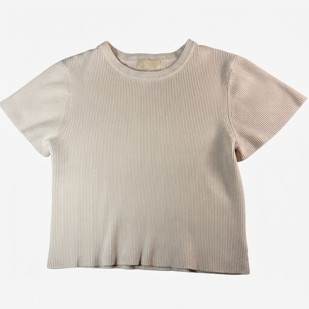 Nuuds Ribbed Crop Tee Beige Cream Short Sleeve Crewneck T-Shirt Women's Size L